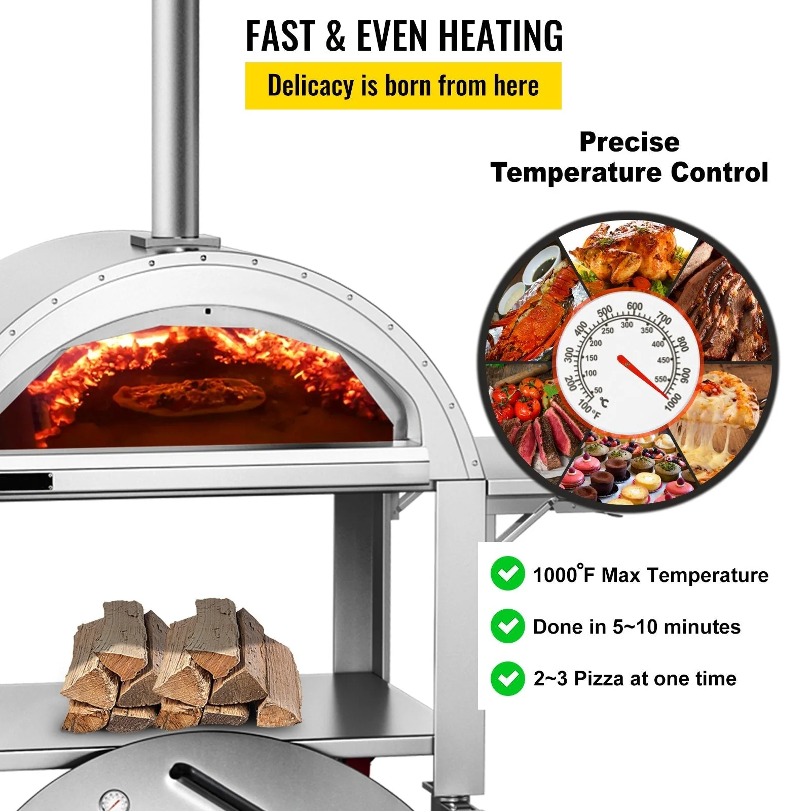 Premium Wood-Fired Stainless Steel Artisan Pizza Oven Maker With Wheels, 46 Inch - Image 4