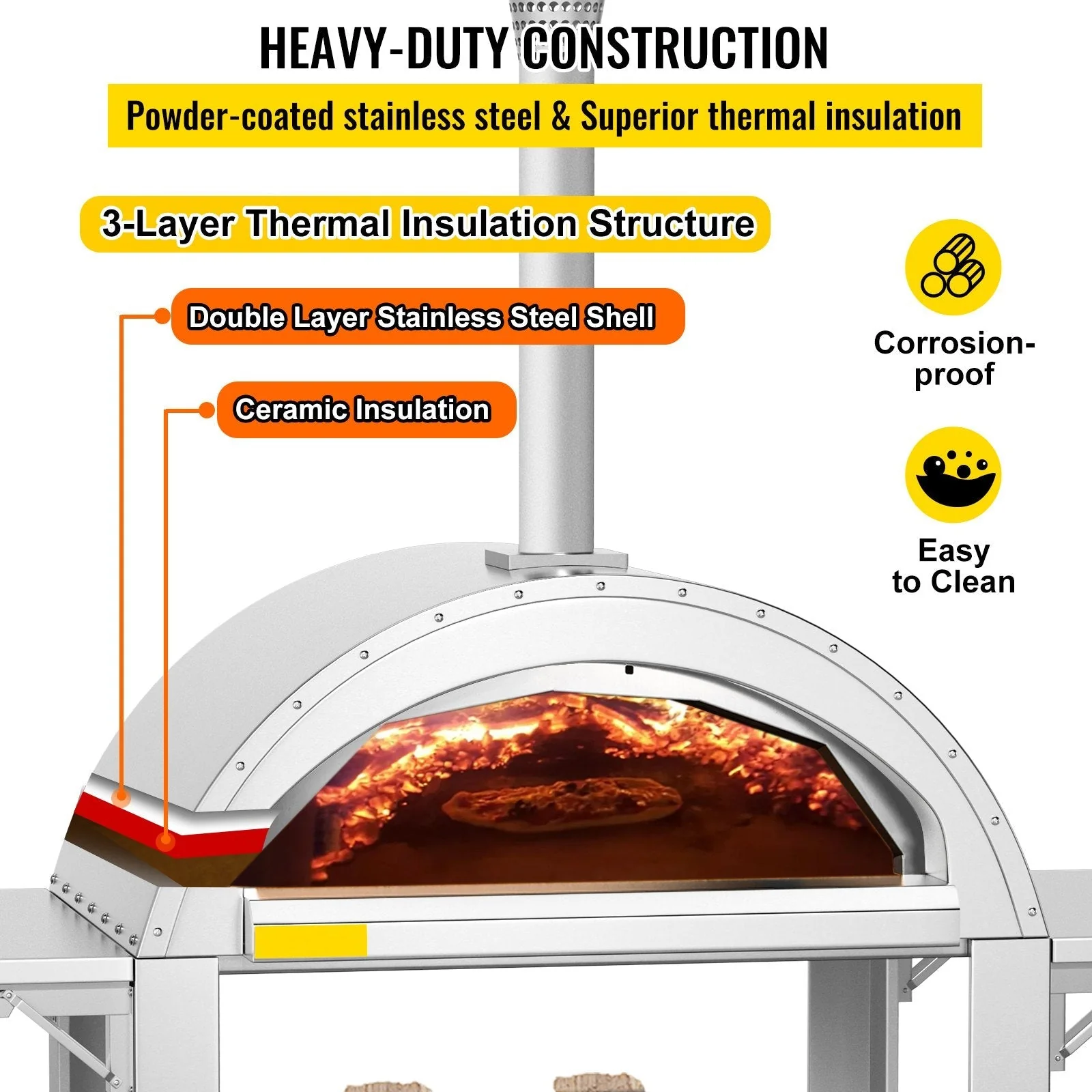 Premium Wood-Fired Stainless Steel Artisan Pizza Oven Maker With Wheels, 46 Inch - Image 6