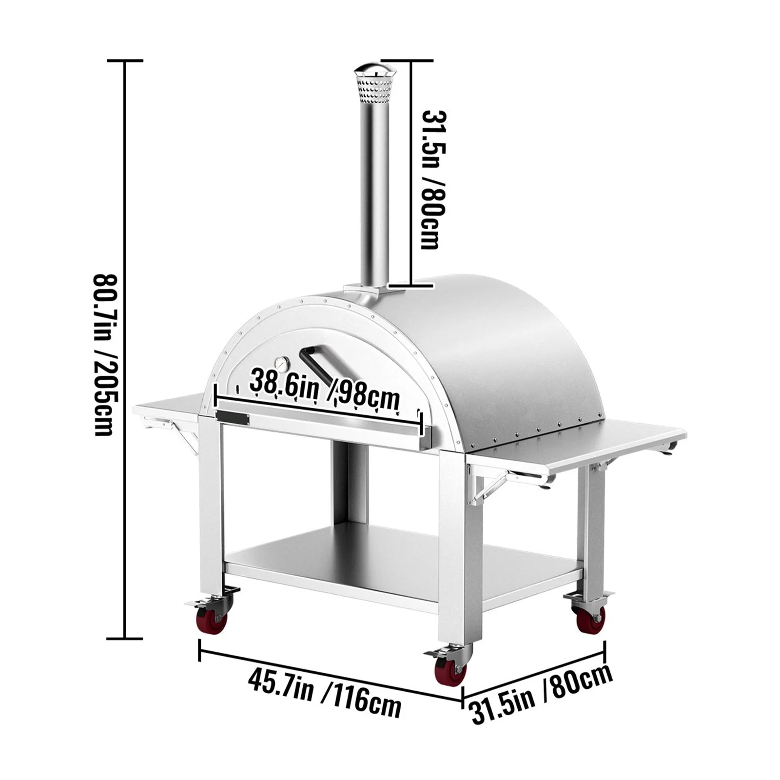 Premium Wood-Fired Stainless Steel Artisan Pizza Oven Maker With Wheels, 46 Inch - Image 9
