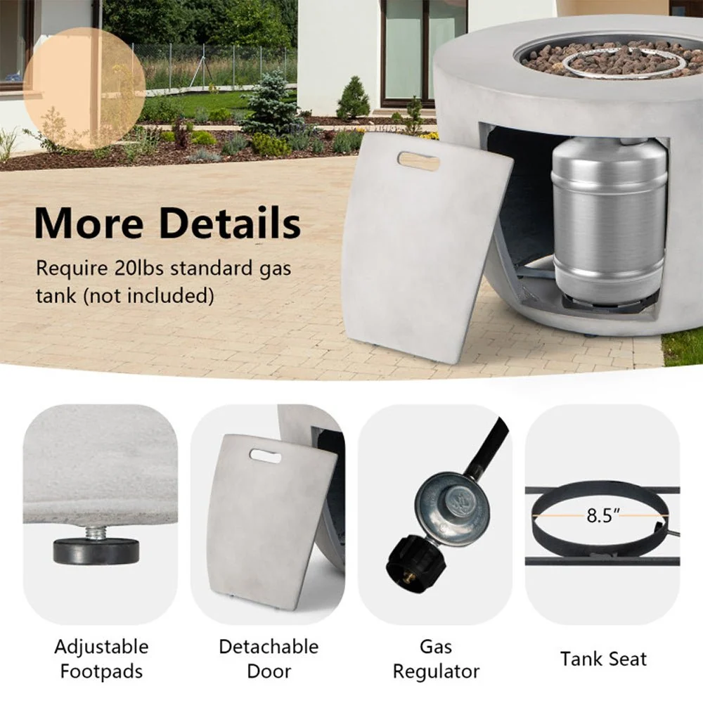 Round 50000 BTU Concrete Propane Fire Pit Table With Lava Rocks & PVC Cover, 36" - Image 4