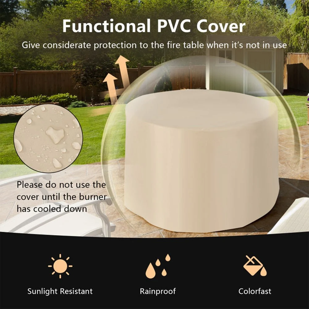 Round 50000 BTU Concrete Propane Fire Pit Table With Lava Rocks & PVC Cover, 36" - Image 9