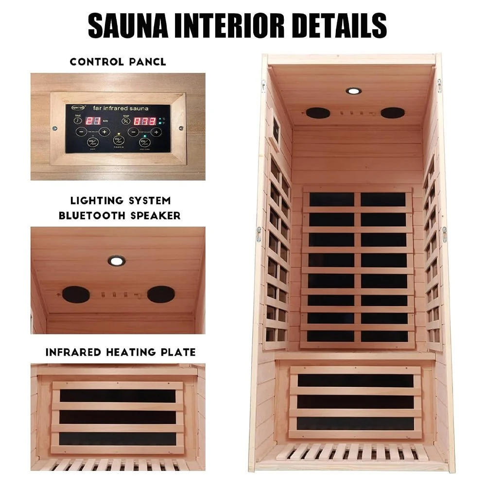 Single-Person Indoor Low EMF FAR Infrared Heat Hemlock Wood Personal Home Spa Sauna, 1200W - Image 3