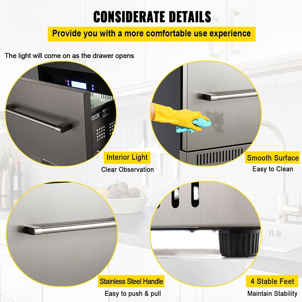 Small Double Drawer Stainless Steel Built-In Undercounter Beverage Refrigerator, 5.1 Cu.Ft. - Image 10