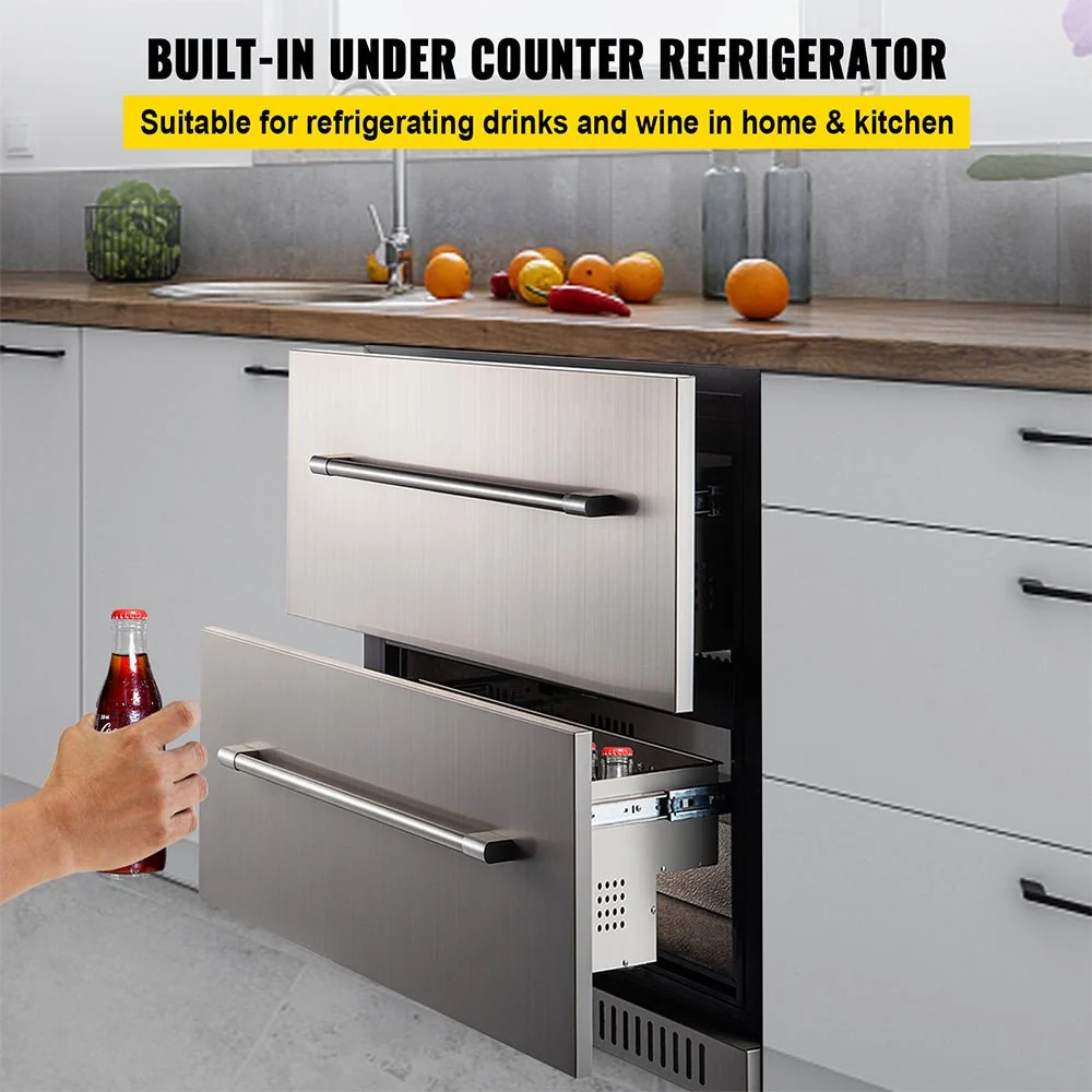 Small Double Drawer Stainless Steel Built-In Undercounter Beverage Refrigerator, 5.1 Cu.Ft. - Image 2