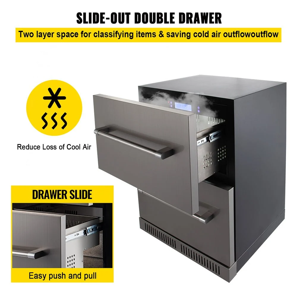 Small Double Drawer Stainless Steel Built-In Undercounter Beverage Refrigerator, 5.1 Cu.Ft. - Image 4
