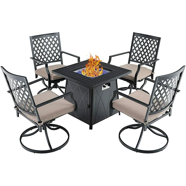 Sophia & William Outdoor Gas Fire Pit Table Set W/ Cushioned Swivel Dining Chairs, 5PCS - Image 2