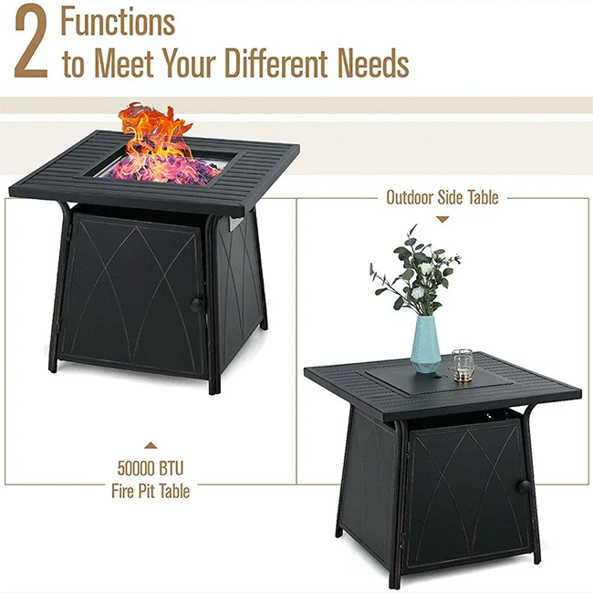 Sophia & William Outdoor Gas Fire Pit Table Set W/ Cushioned Swivel Dining Chairs, 5PCS - Image 3