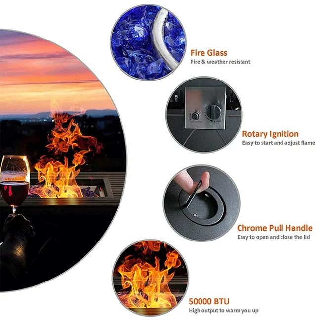 Sophia & William Outdoor Gas Fire Pit Table Set W/ Cushioned Swivel Dining Chairs, 5PCS - Image 4
