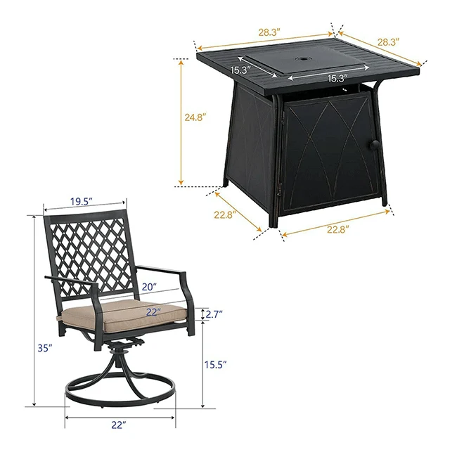 Sophia & William Outdoor Gas Fire Pit Table Set W/ Cushioned Swivel Dining Chairs, 5PCS - Image 9
