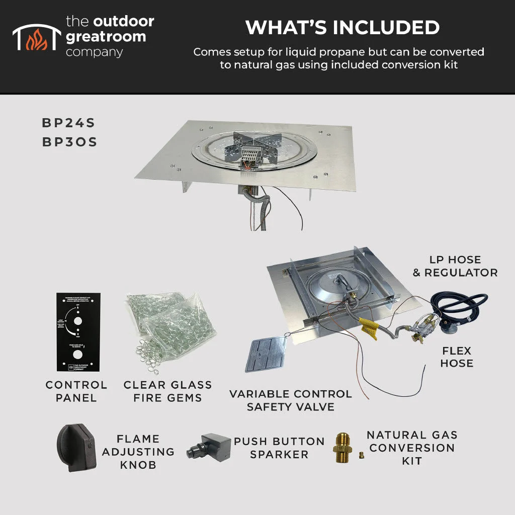 The Outdoor Greatroom Crystal Fire Plus Square Gas Burner Insert and Plate Kit - BP24S-A - Image 6