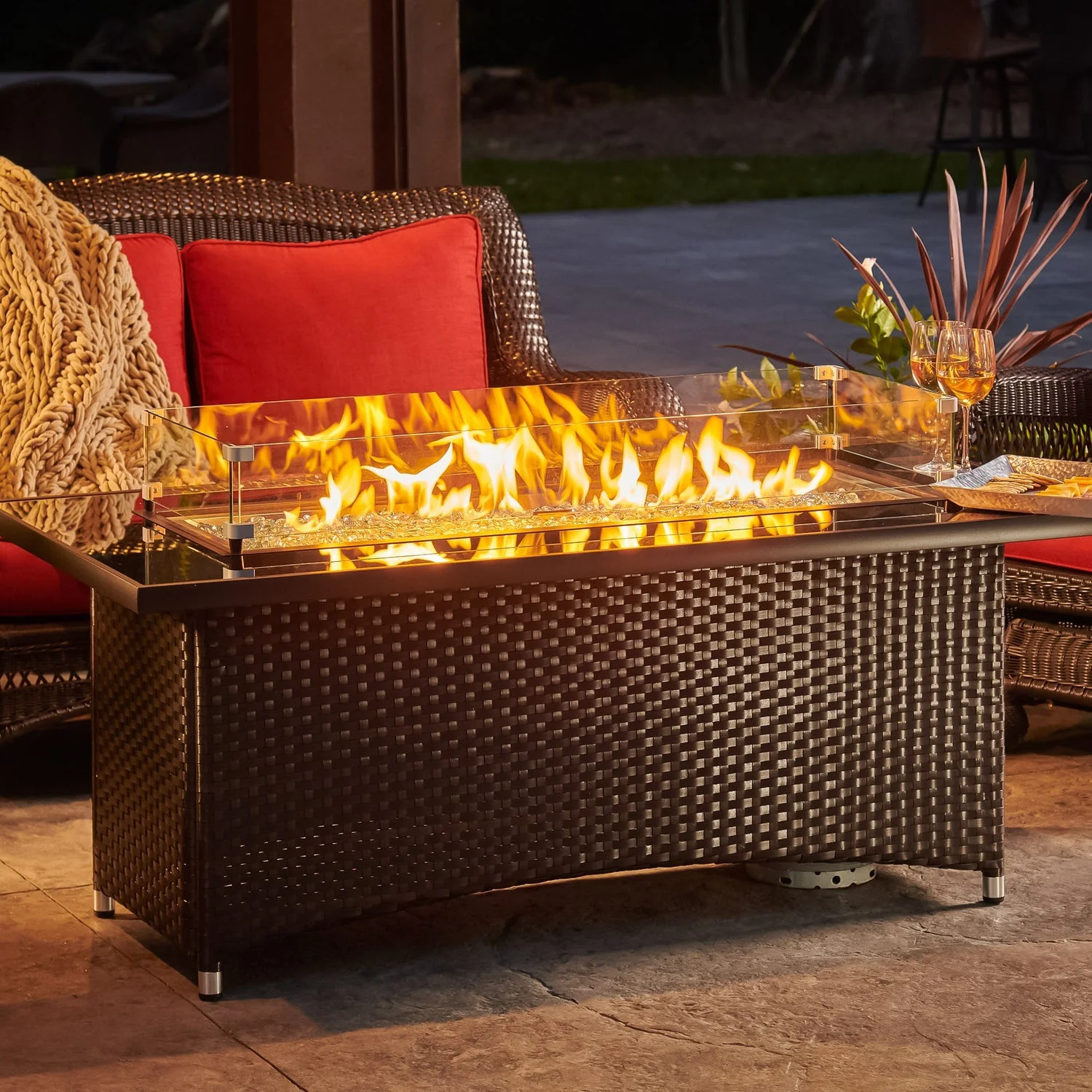 The Outdoor Greatroom Montego 59" Linear Gas Fire Pit Table - MG-1242-BLSM-K - Image 4