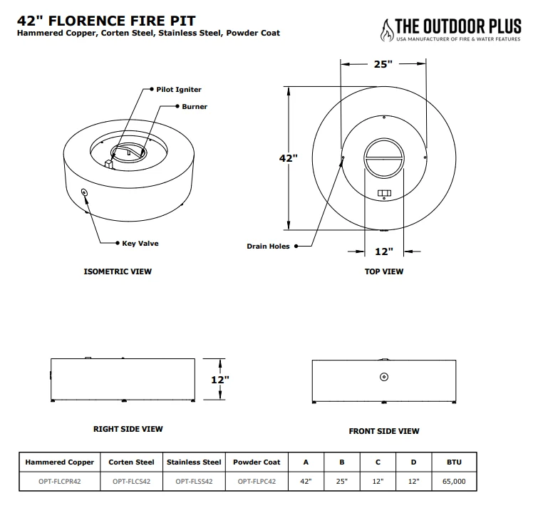 The Outdoor Plus 42" Florence Metal Fire Pit + Free Cover - Image 4