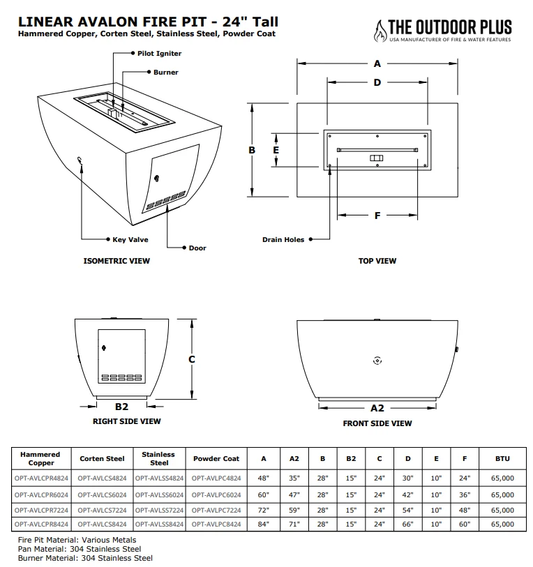 The Outdoor Plus Avalon Linear Metal Fire Pit - 24" Tall + Free Cover - Image 6