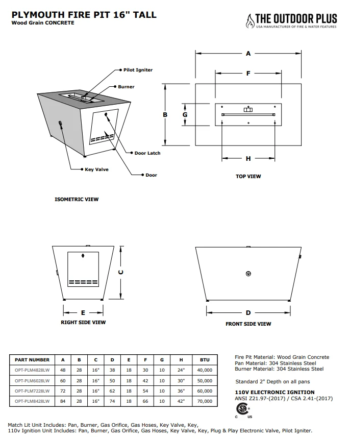 The Outdoor Plus Plymouth Rectangular Wood Grain Concrete Fire Pit + Free Cover - Image 10