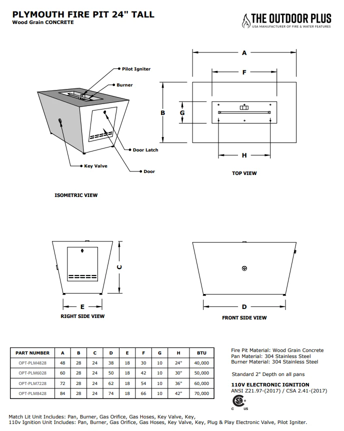 The Outdoor Plus Plymouth Rectangular Wood Grain Concrete Fire Pit + Free Cover - Image 11