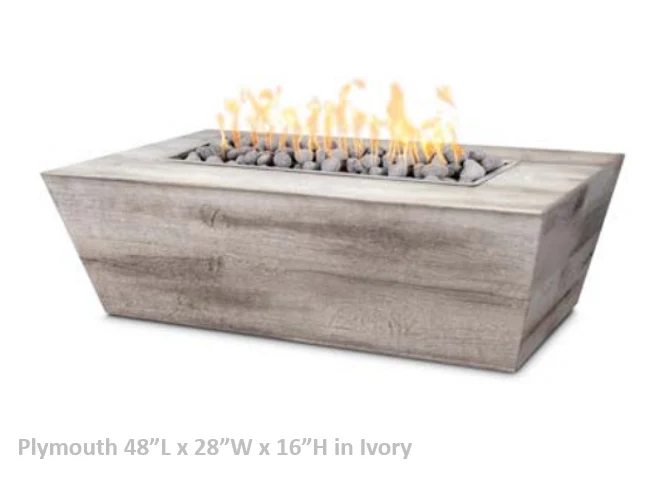 The Outdoor Plus Plymouth Rectangular Wood Grain Concrete Fire Pit + Free Cover - Image 2