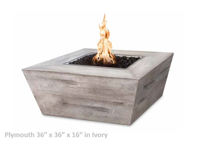 The Outdoor Plus Plymouth Square Wood Grain Concrete Fire Pit + Free Cover
