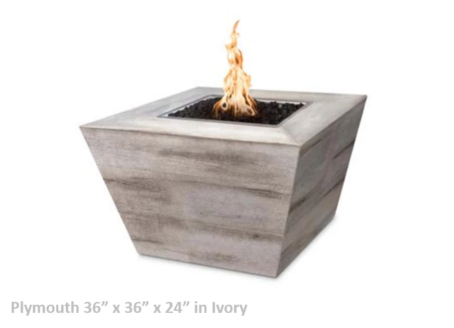 The Outdoor Plus Plymouth Square Wood Grain Concrete Fire Pit + Free Cover - Image 2