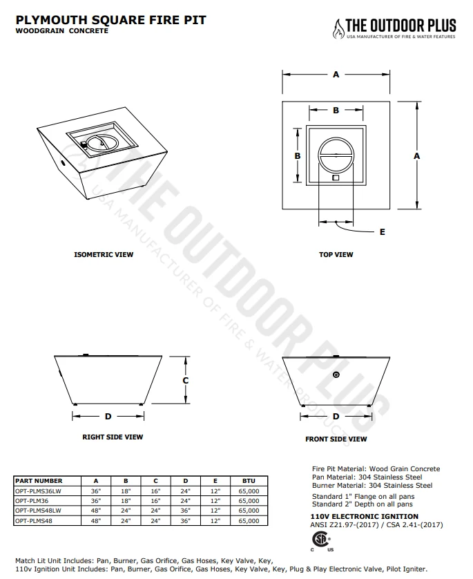 The Outdoor Plus Plymouth Square Wood Grain Concrete Fire Pit + Free Cover - Image 8