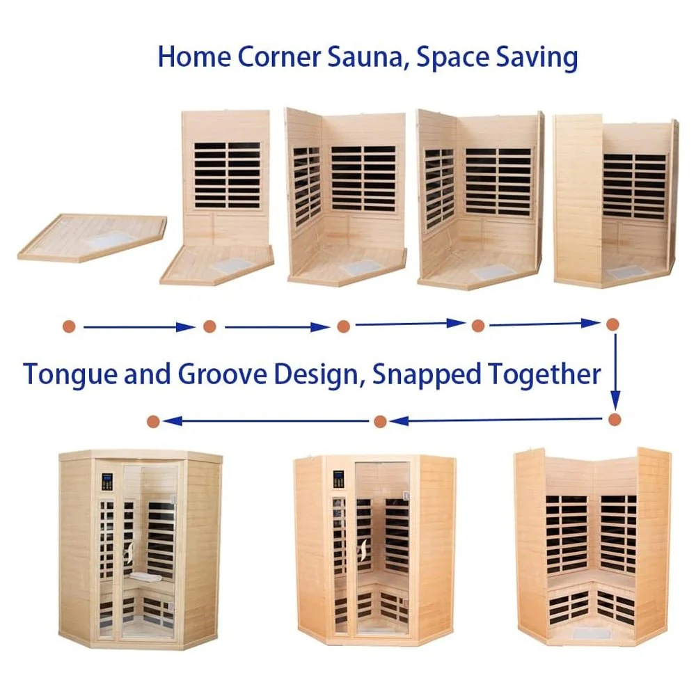 Two-Person Corner Space Infrared Wooden Sauna Room With Bluetooth Speakers, 1600W - Image 7